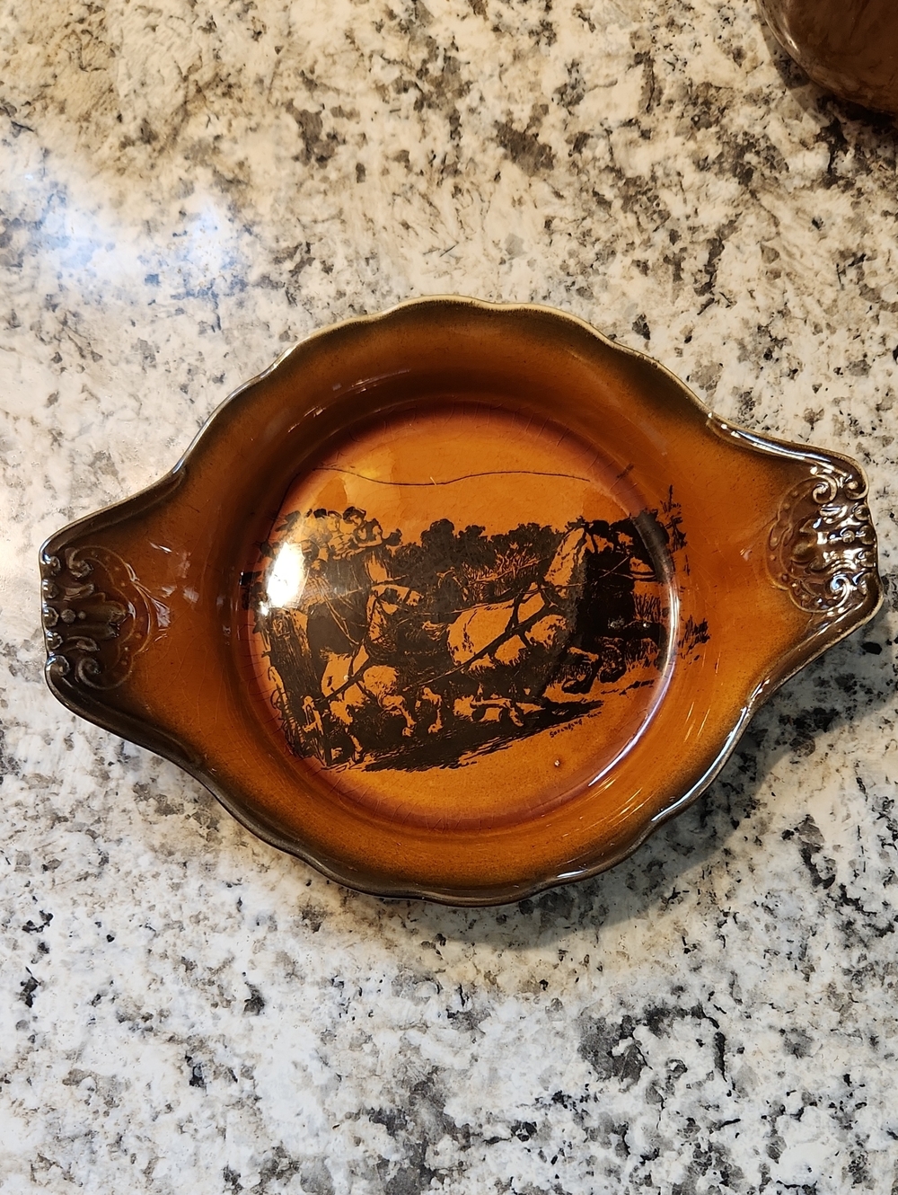 Vintage Ridgways England Coaching Days & Coaching Ways Amber Glazed Dish